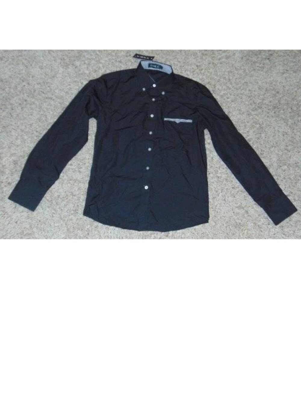 VSKA Senior Dress Shirt L Mens Black Button Down Slim Pocket Long Sleeve